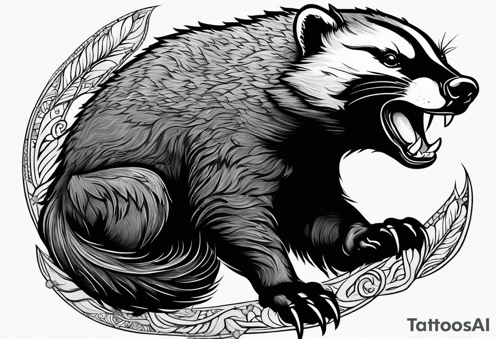 honey badger climbing up and over, claws, gentle face tattoo idea