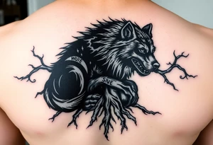 Powerful dark side black woof, sitting with roots, waiting to be unleashed tattoo idea