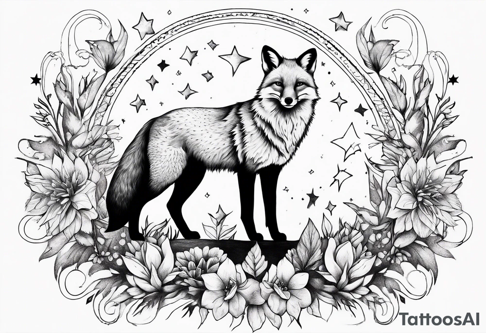 full body fox with stars around tattoo idea