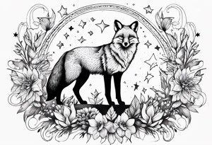 full body fox with stars around tattoo idea