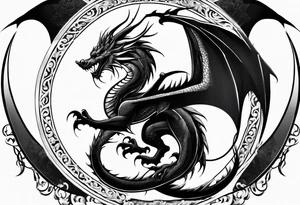 Dragon with Seven shape with full moon on background tattoo idea