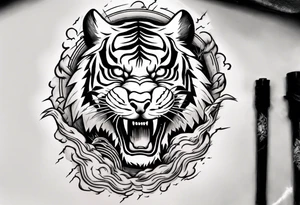 Tiger with lightning and the sun in the background for a forearm tattoo tattoo idea