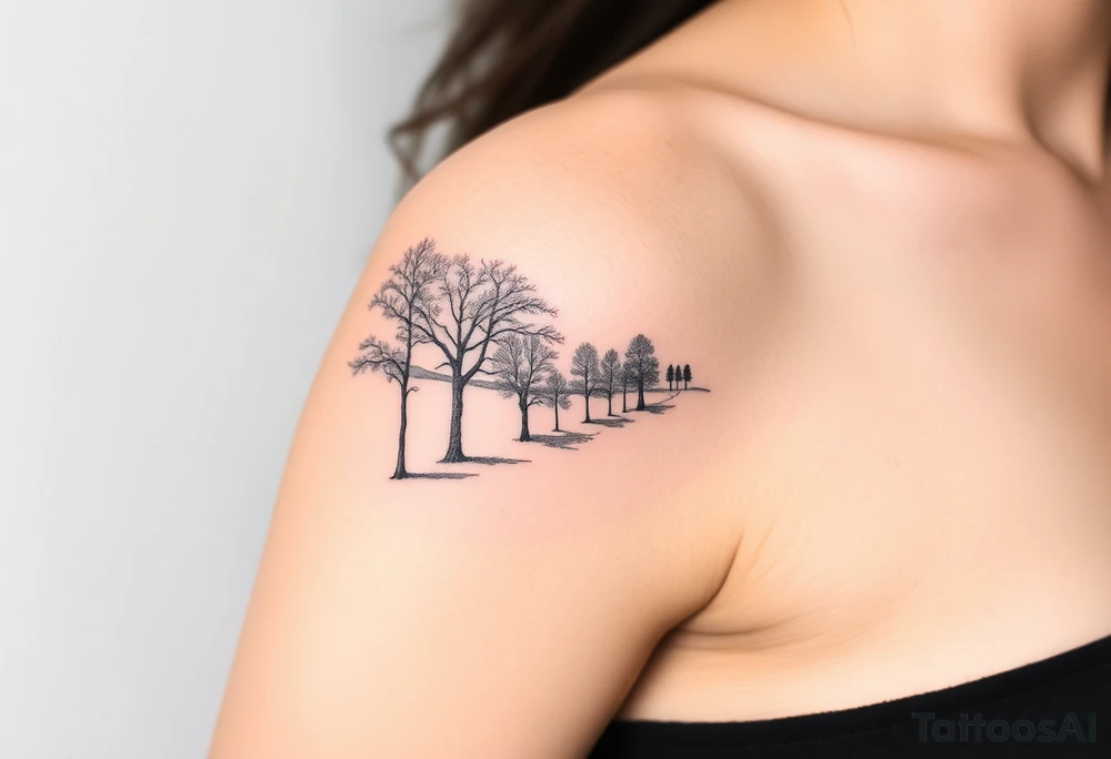 Use the top image above. Fill in trees a bit tighter. Road gets smaller in the distance. tattoo idea