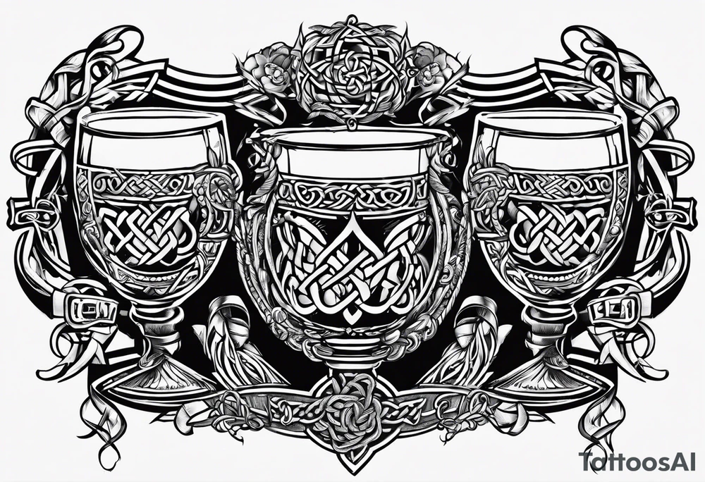 Cheers Mate text, armband +Celtic +Cancer Ribbon +tribal +artistic +a toast tattoo idea