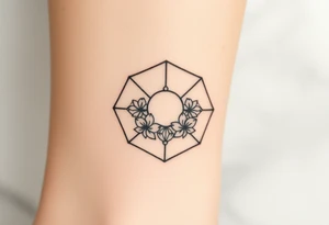 Hexagon with astrological sign for Leo,  larkspur and water lilies in the center tattoo idea