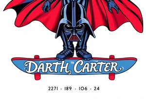 Darth Vader skateboarding >
blue & red
skateboard say "Darth Carter"
12/29/88-01/06/24 tattoo idea