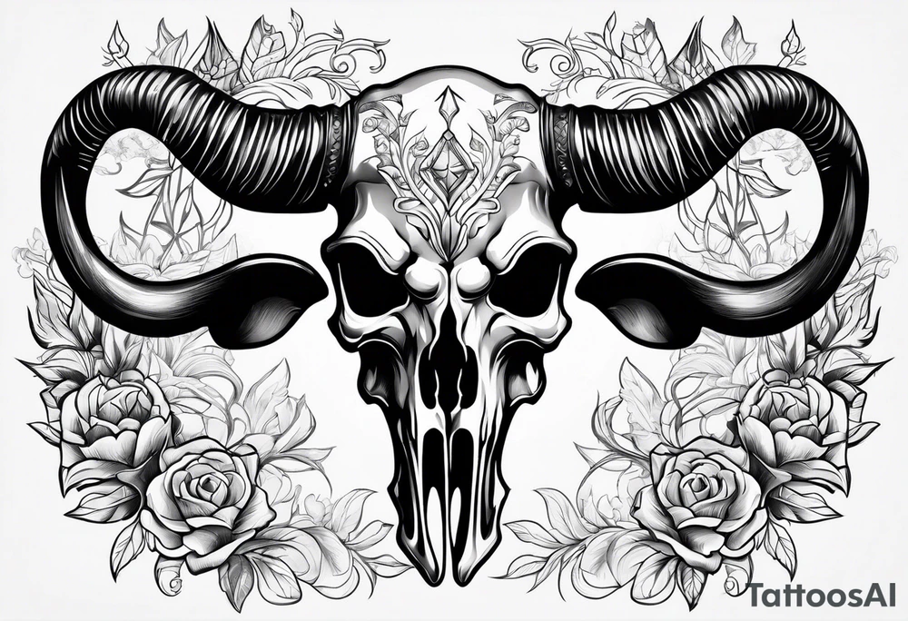 Long horn skull tattoo idea