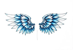 A minimalist wings tattoo that represents a shattered and betrayed gemini woman who fought hard throughout this year. With colors blue and black. Make it unique and rare. Without leaves and stem. tattoo idea