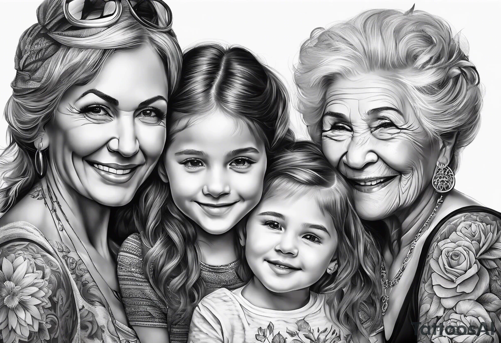 A mothers love and bond with 3 daughters a steo daughter and a grand daughter and a grandma Tattoo designs tattoo idea