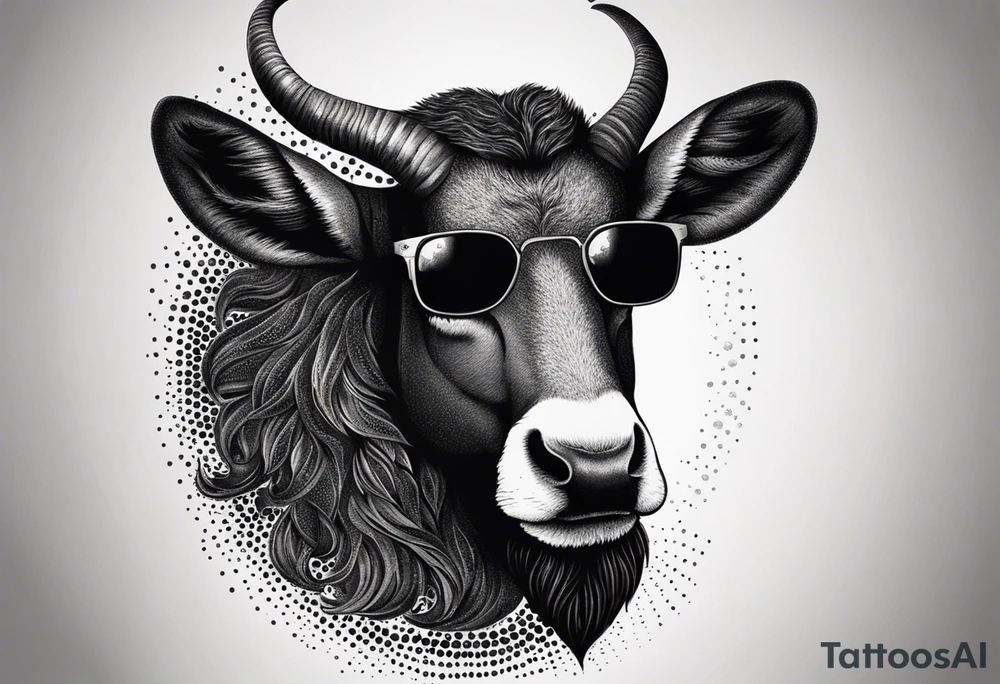 capricorn with beard and sunglasses tattoo idea