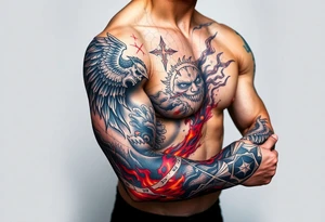 Heaven and hell fighting each other on earth tattoo idea