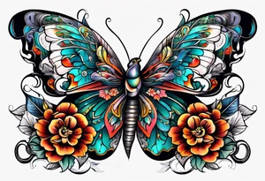 vintage colorful floral print tattoo idea
