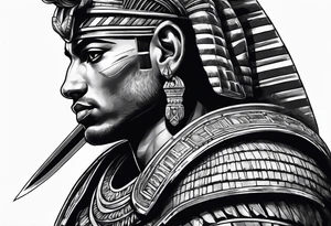 realistic egyptian warrior in profile with a sword in his hand. tattoo idea