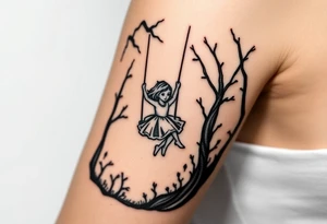 Little girl swinging in a dark scary forest tattoo idea
