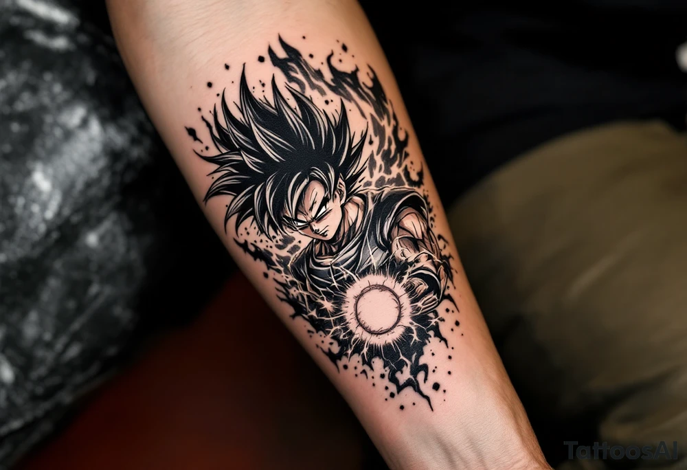legendary dragonball z scene with energy aura and power effects tattoo idea