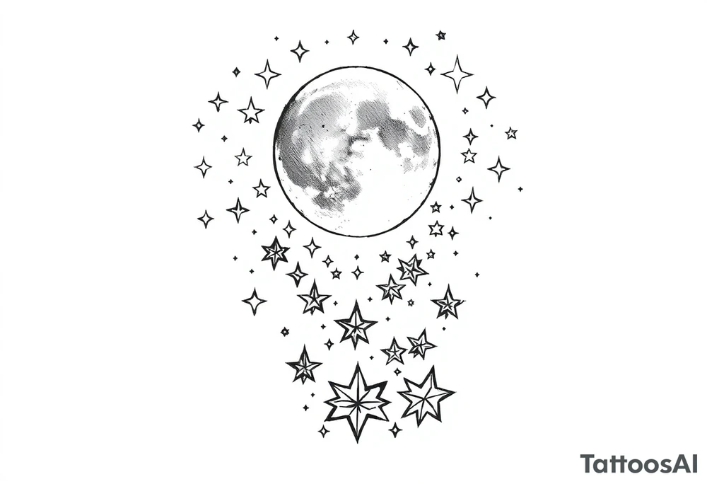 1x10^23 surrounded by cascade of stars and moon tattoo idea