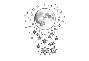 1x10^23 surrounded by cascade of stars and moon tattoo idea