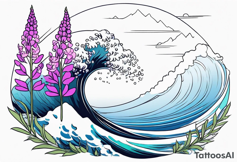 ocean wave with lupine and fireweed. no mountains tattoo idea