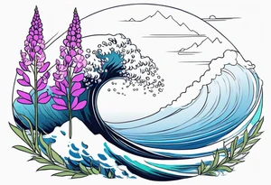 ocean wave with lupine and fireweed. no mountains tattoo idea