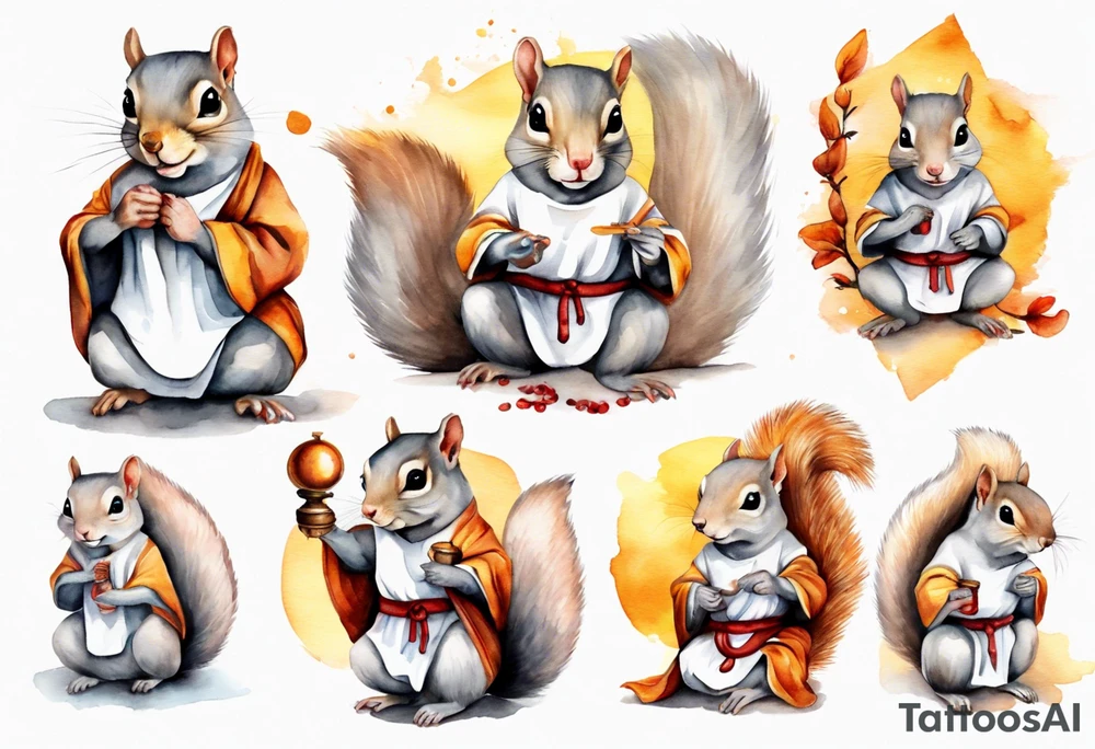 a grey squirrel dressed as a monk tattoo idea