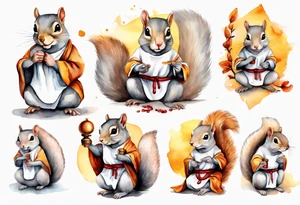 a grey squirrel dressed as a monk tattoo idea
