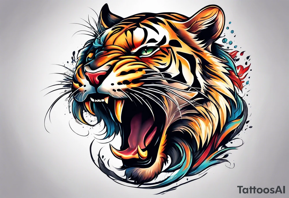 big cat roaring tattoo idea