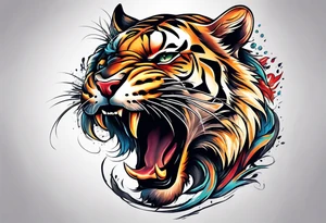 big cat roaring tattoo idea