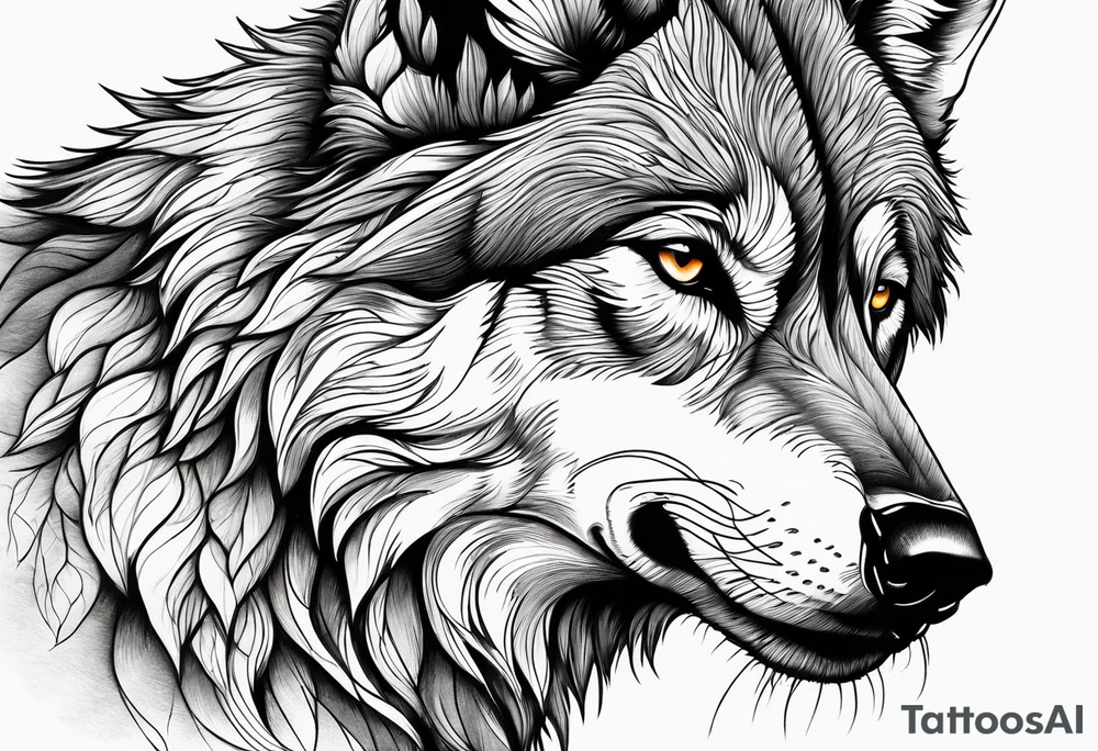 right side profile of a wolf face tattoo idea