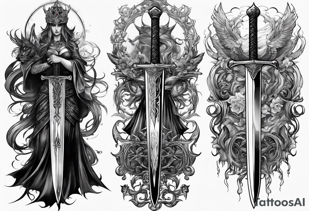 the goddess nemesis sword scary blood hell tattoo idea