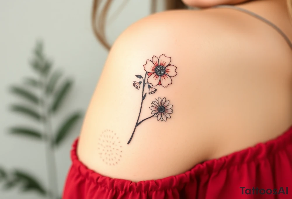 wrist tattoo with marigold, lily of the valley, and chrysanthemum tattoo idea