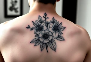 Color Flower tattoo with violets and chrysanthemum tattoo idea