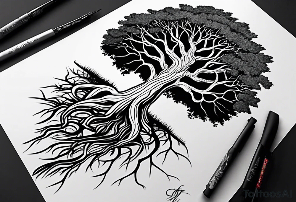 A Tattoo of a tree. Tree roots starting from my toes and growing upwards onto my leg and ending at my knee tattoo idea