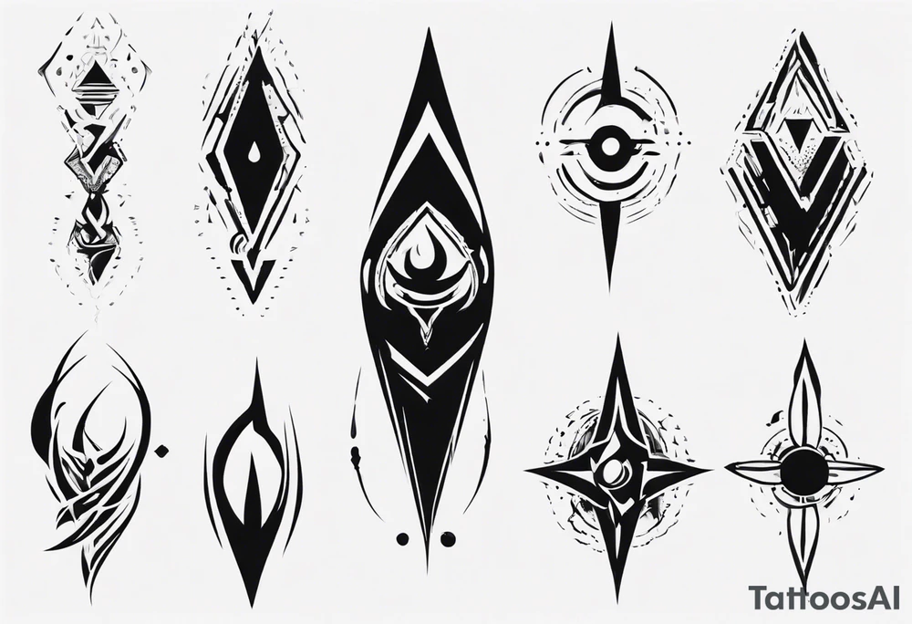 Generate a vertical tattoo design that incorporates abstract shapes and symbols to represent personal growth and evolution, suitable for placement on the back of the forearm tattoo idea