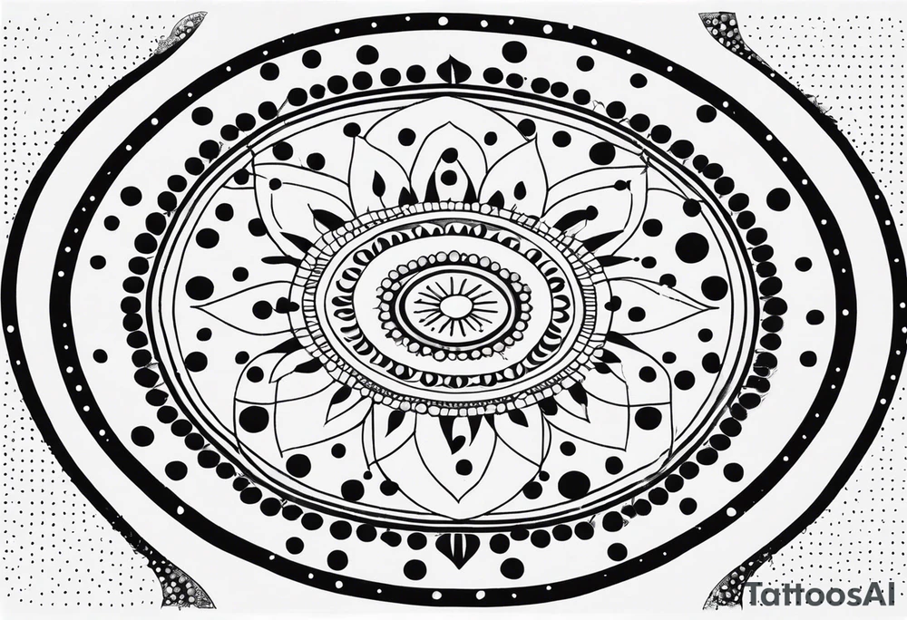 simple sunshine mandala made of black dots with circles tattoo idea