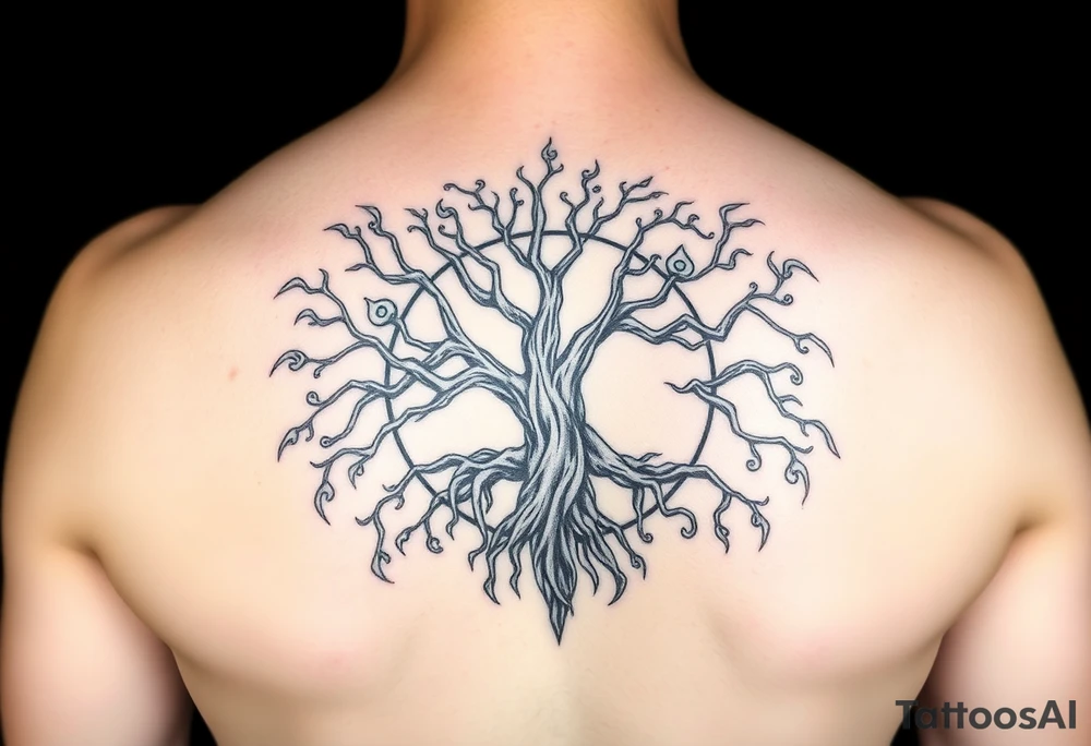 yggadrisl tree of life with circle tattoo idea