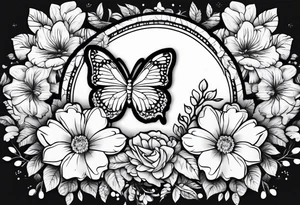 A paw print, flowers, butterflies tattoo idea