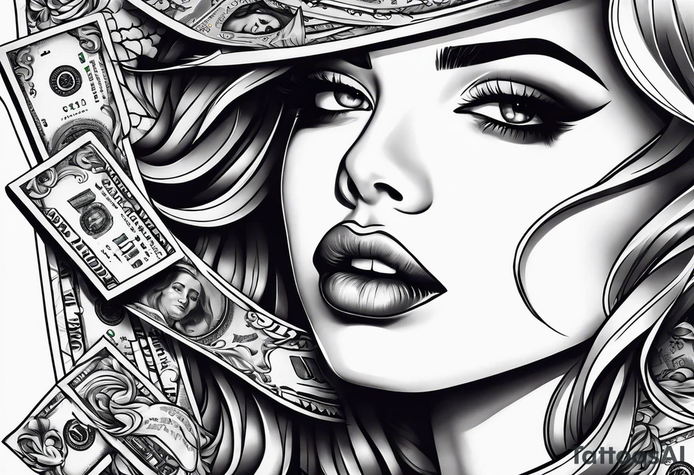 Girl mouth and money tattoo idea