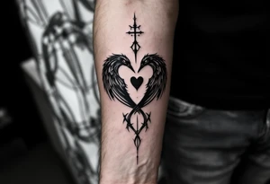 deux corbeau
épée 
un crane
un coeur tattoo idea