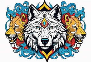 A powerful wolf with lions main tattoo idea