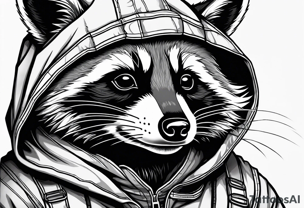 raccoon wearing a Superman hoodie tattoo idea
