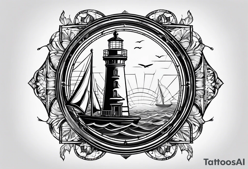 phare maritime dans un bateau a voiles. tattoo idea