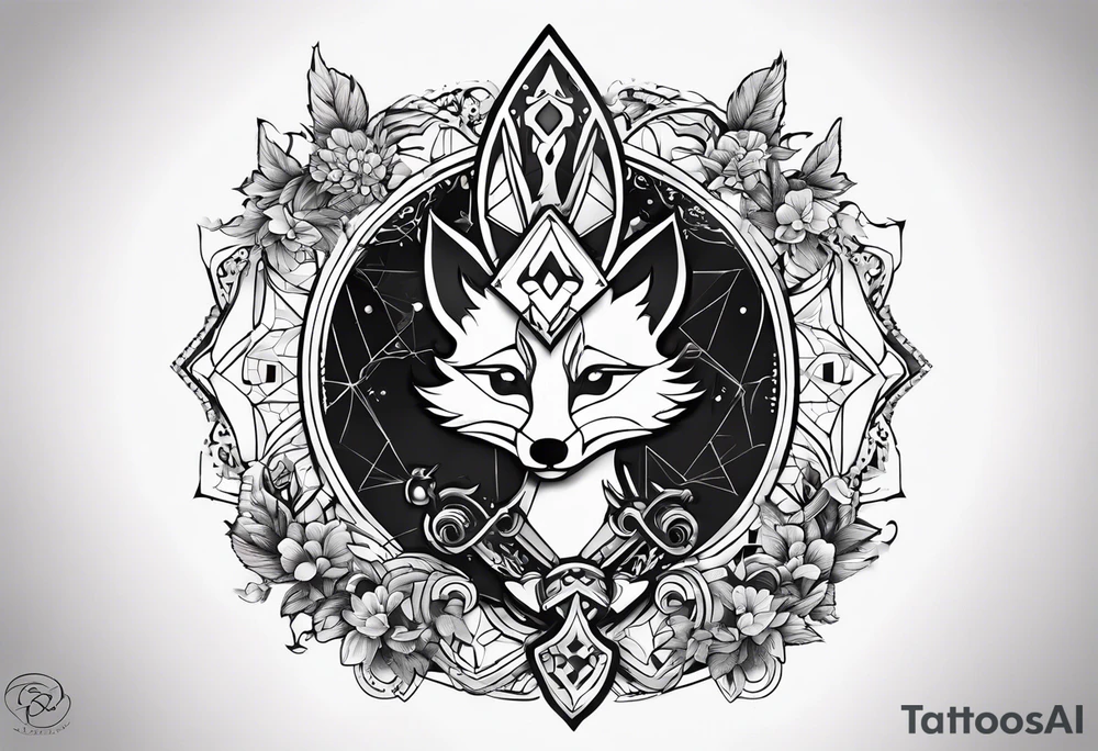 Renard sur un fond boussole. Il faut une clé ( style keyblade dans kingdom hearts. Tatouage sur l'avant bras tattoo idea