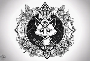 Renard sur un fond boussole. Il faut une clé ( style keyblade dans kingdom hearts. Tatouage sur l'avant bras tattoo idea