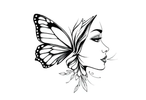 a butterfly half side with womans face tattoo idea