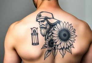 neotraditional man of war 
with lantern and sunflower tattoo idea