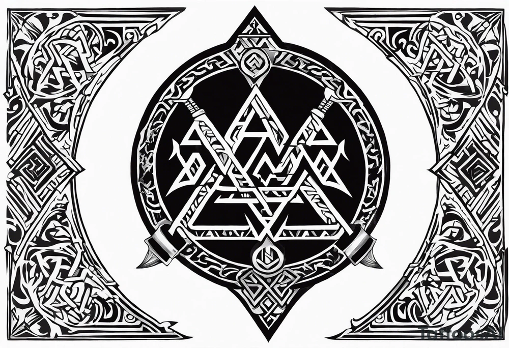 Valhalla  round shield axe
Valknut sword tattoo idea
