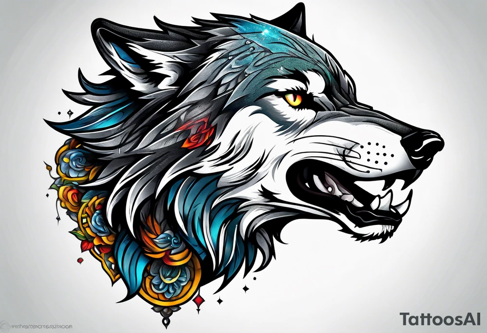 a wolf roaring tattoo idea
