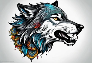 a wolf roaring tattoo idea