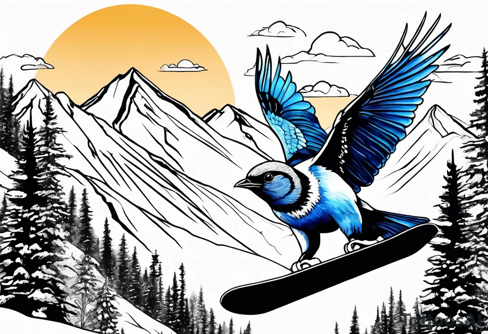 10 mile range, snowboarding, snow capped mountain, gold mining, blue bird sky tattoo idea