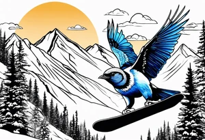10 mile range, snowboarding, snow capped mountain, gold mining, blue bird sky tattoo idea